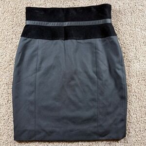 Claude Montana Black Velvet Trim Pencil Skirt Made in France Size 12 vintage 90s